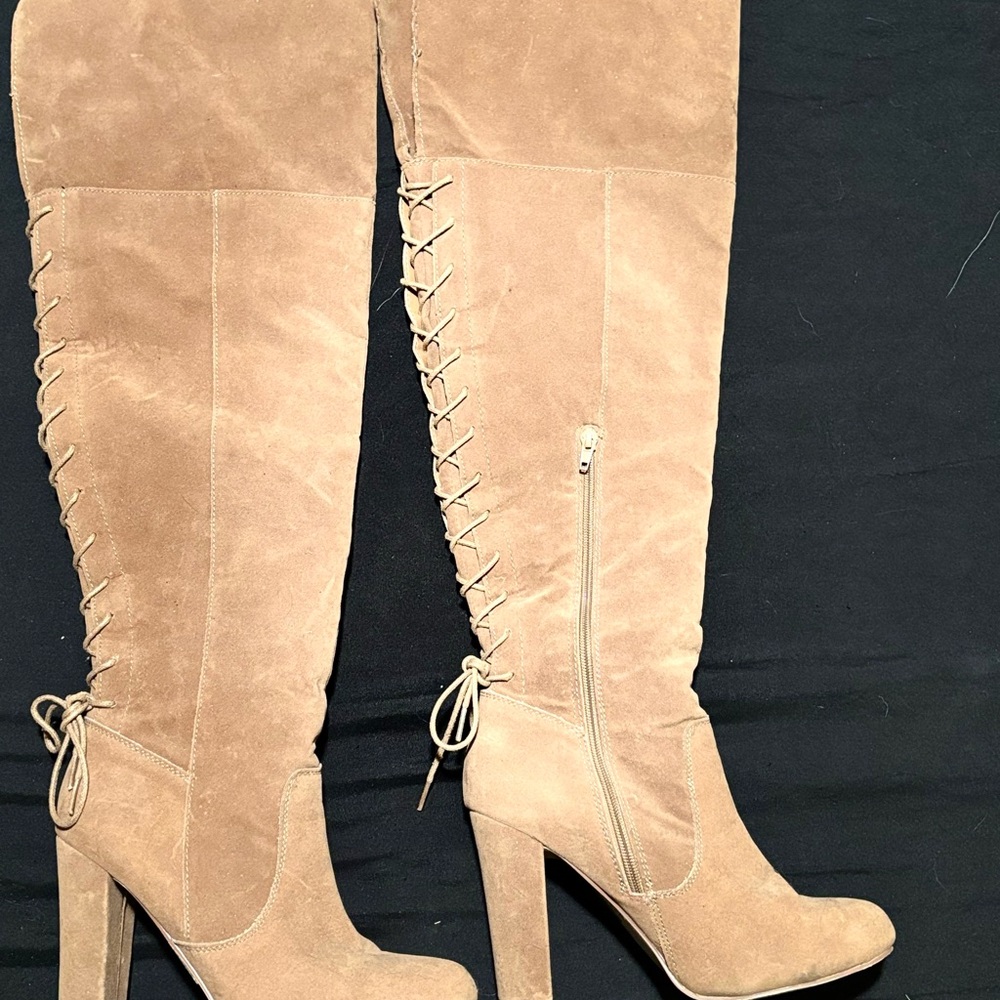 Shoe Dazzle Tan Over the Knee Boots